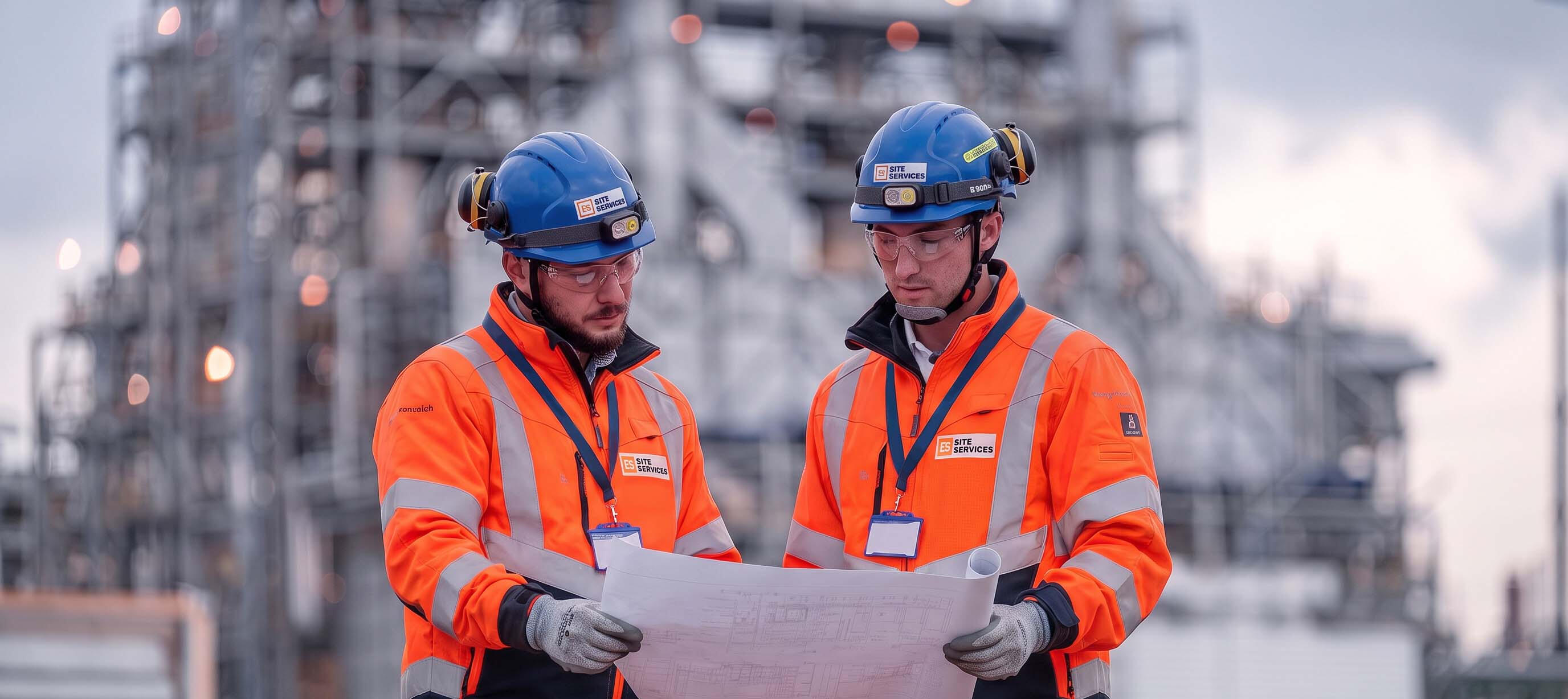 Men looking at a technical drawing